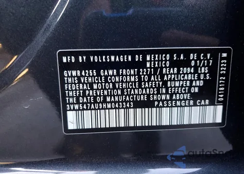 2017 Volkswagen Gti Sport z USA, uszkodzony, nr VIN 3VW547AU9HM043343